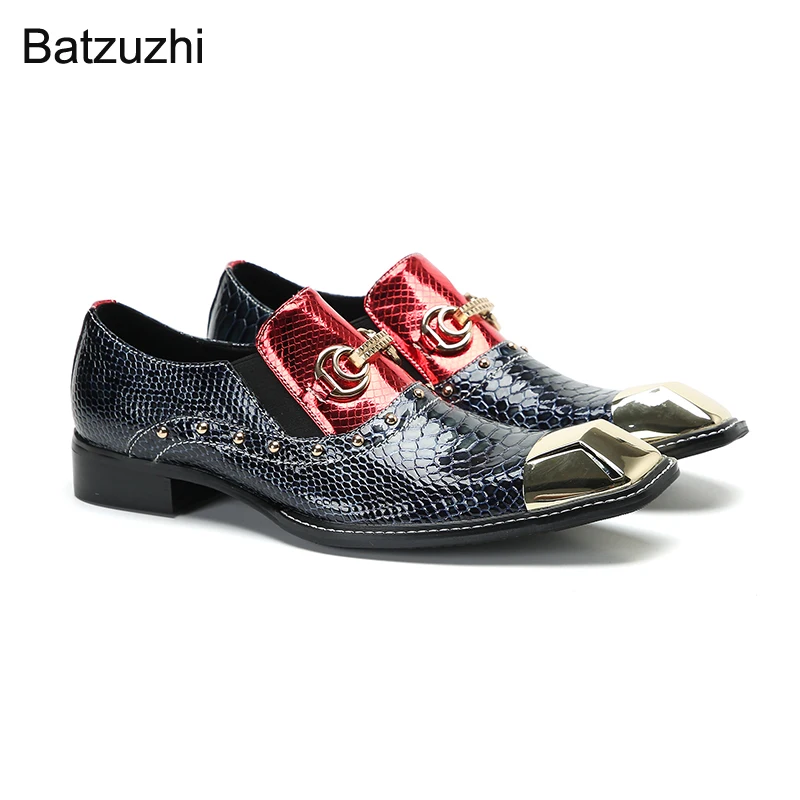 

Модные мужские туфли Batzuzhi с металлическим носком, мужские туфли, кожаные мужские туфли ручной работы с разрезом разных цветов, оригинальные мужские свадебные туфли