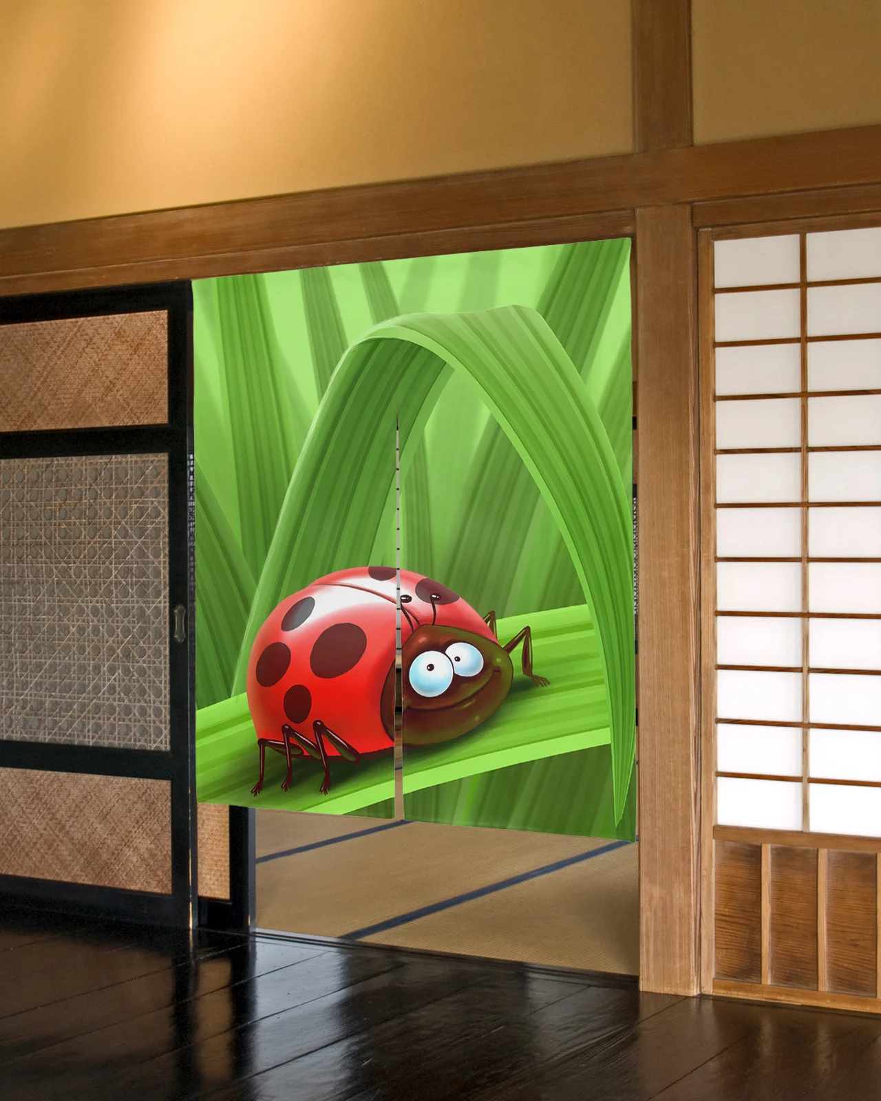 

Ladybug Cartoon Leaves Japanese Door Curtain Bedroom Doorway Partition Curtains Restaurant Kitchen Decor Drapes