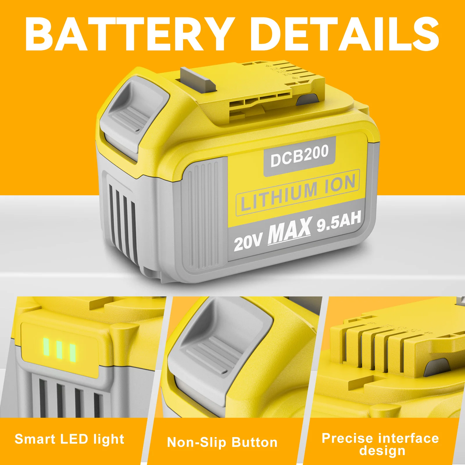 Фото 20 В 9500 мАч аккумулятор для Dewalt DCB200 Сменный аккумулятор для электроинструмента DCB200 DCB180 DCB181 DCB182 DCB206 DCB204 DCB201 DCB184 №4