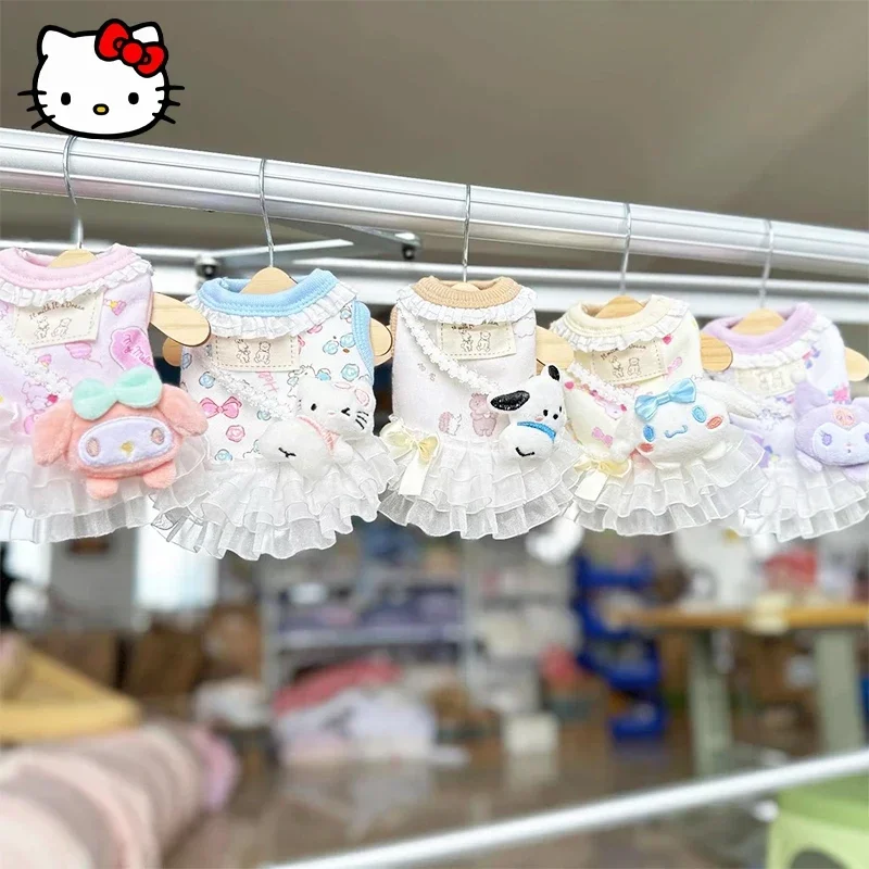 

Sanrio HelloKitty MyMelody Kuromi одежда для домашних животных Kawaii аниме Осенняя кошка и собака плюшевый утолщенный теплый жилет юбка аксессуары подарок