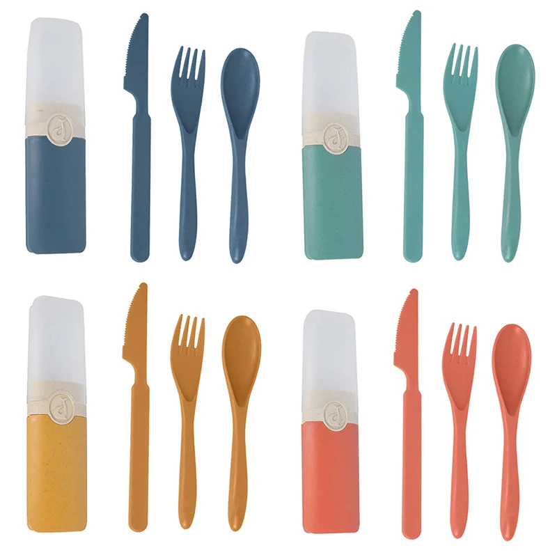 

Portable Reusable Spoon Fork Travel Picnic Wheat Straw Tableware Cutlery Set With Carrying Box For Student Office