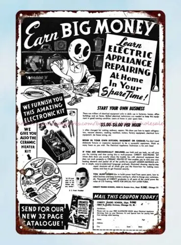 1957 жестяной знак со старым знаком для обучения ремонту электроприборов дома
