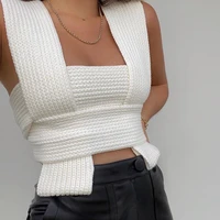 european and american new womens fashion sexy cross thick knitted tops slim temperament bottoming wool knitted vest women