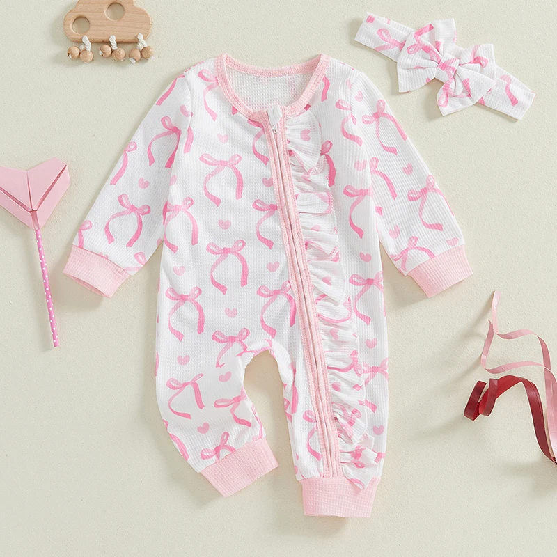 Комбинезон для новорожденных девочек Осенний комбинезон с бантом длинным