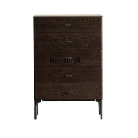 zq American Country Chest of Drawers Nordic Style Cast Iron Solid Wood Furniture Antique Oak Side Cabinet Clothes Closet