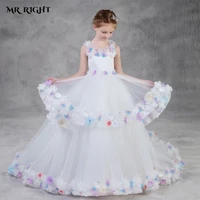 tulle flower girl dresses 3d flower beaded kids wedding evening formal robes pageant party prom gown princess costom made