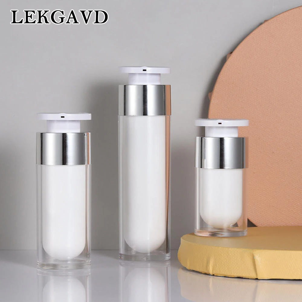 

15ml 30ml 50ml Pearl White Acrylic Airless Jar Round Empty Refillable Bottles Cosmetic Cream Jar Pump Cosmetic Packaging Bottle