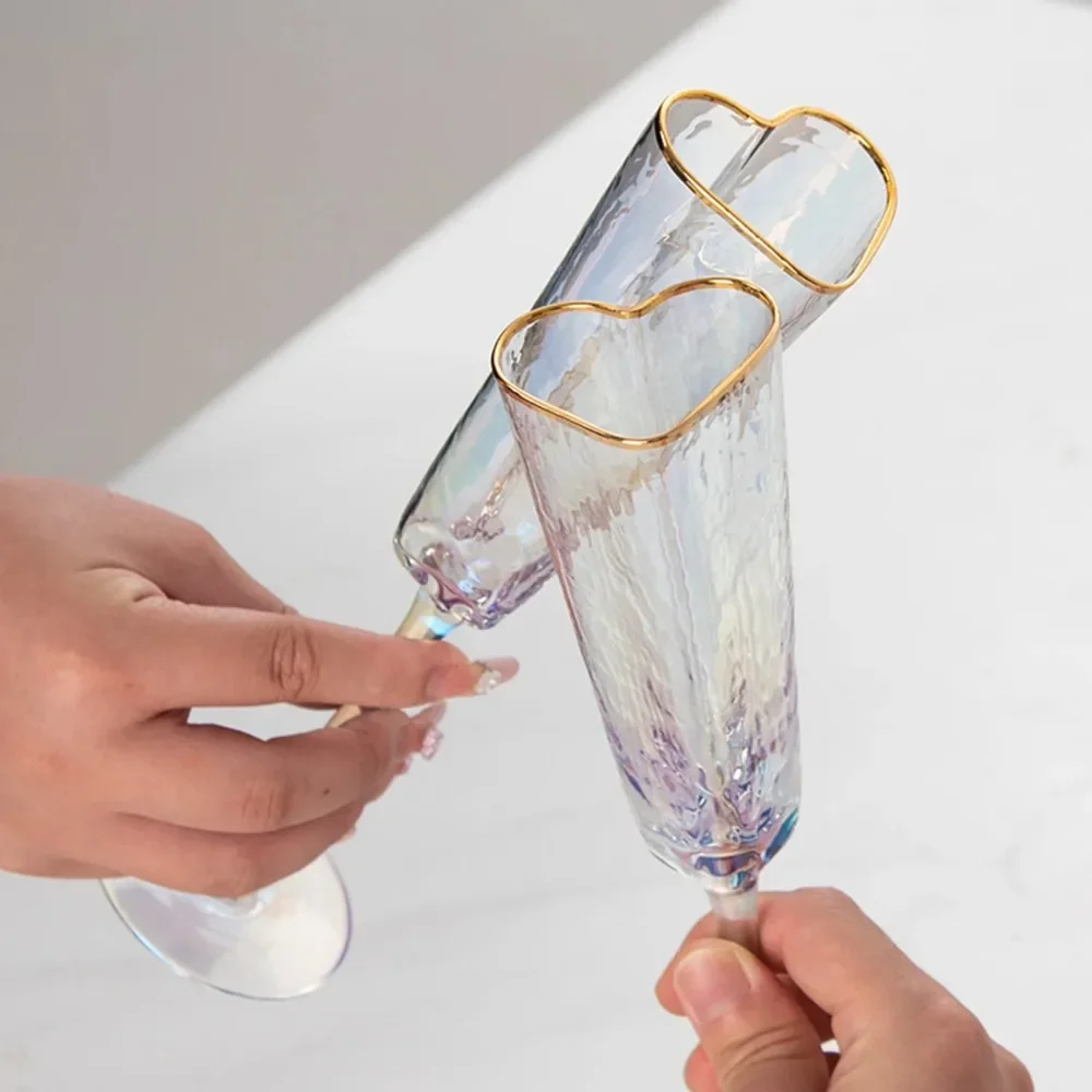 Бокал для шампанского в форме сердца с золотой оправой чашки вина из хрусталя