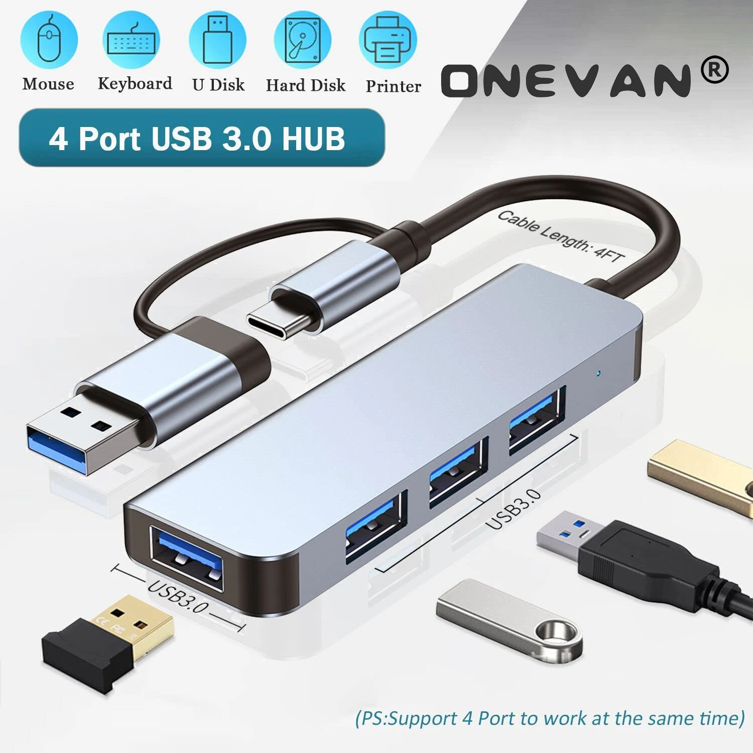 Купи USB Hub 3.0 with 4 Ports, VIENON USB C to USB 3.0 Hub for MacBook, Mac Pro/Mini, iMac, Ps4, PS5, Surface Pro, Flash Drive, Samsun за 1,065 рублей в магазине AliExpress