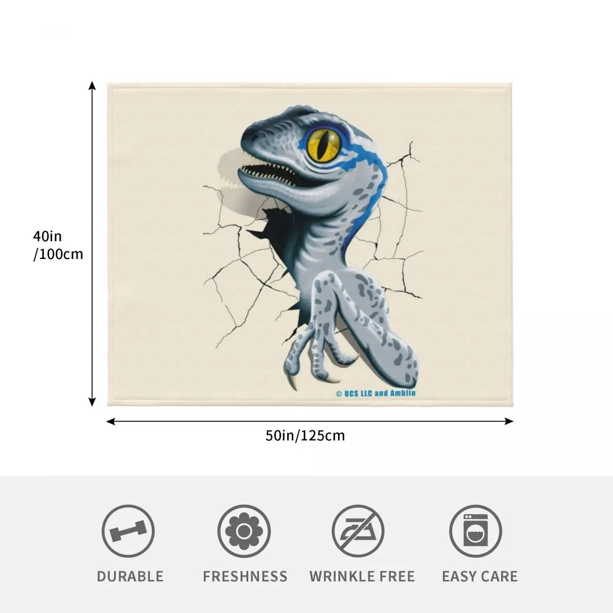 Фото Плед Jurassic World - Baby Blue Velociraptor, стильный декоративный плед, подарок для друзей, соседей по комнате №4