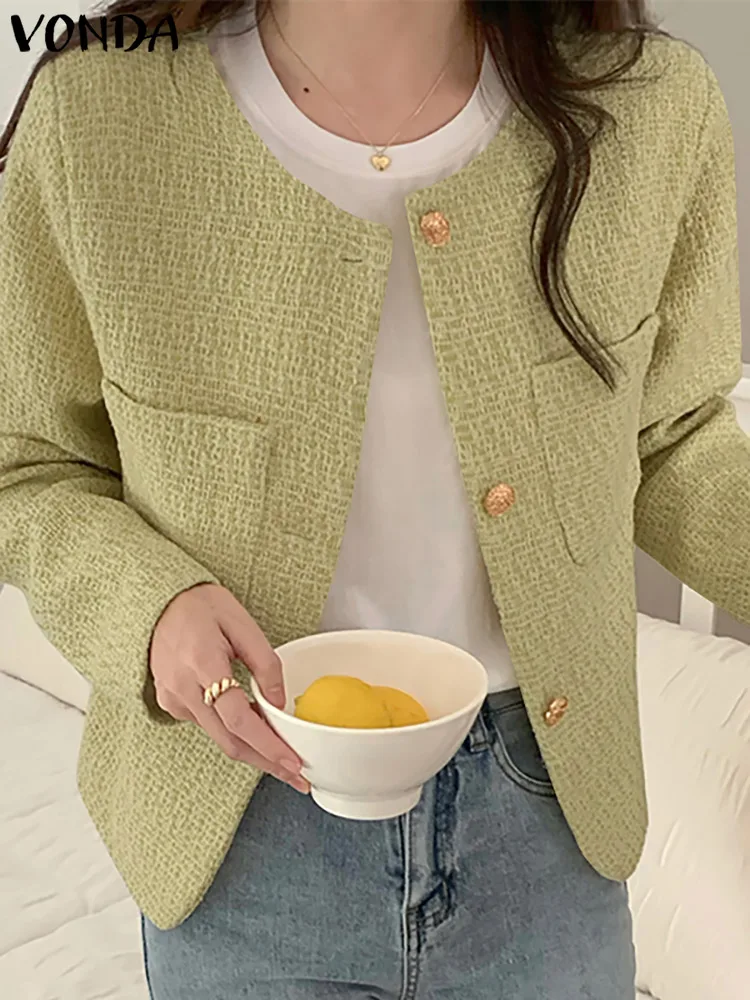 

Women Coats 2023 VONDA Fashion Casual Long Sleeve Button Loose Cardigan Outerwear Coats Small Fragrance Blazers Femininas Baggy