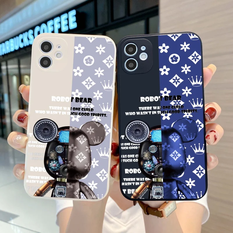 

Mechanical Bear Lens Protect Cases For iPhone 12 11 13 Pro Max 13 12 Mini XR XS Max 6S 6 Plus 7 8 Plus SE 2020 5 Silicone Cover