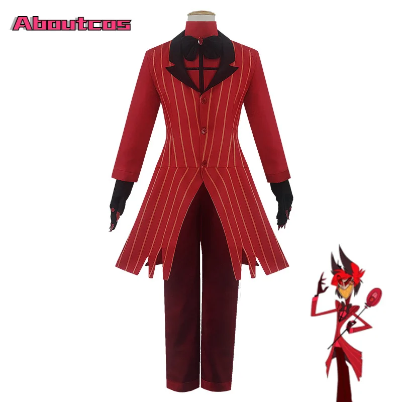 

Hell's Inn Alasto Demon Cos Clothing Spot Halloween Cosplay Costume Anime Striped Print Coat Sets Clothing Carnival Banquet Set