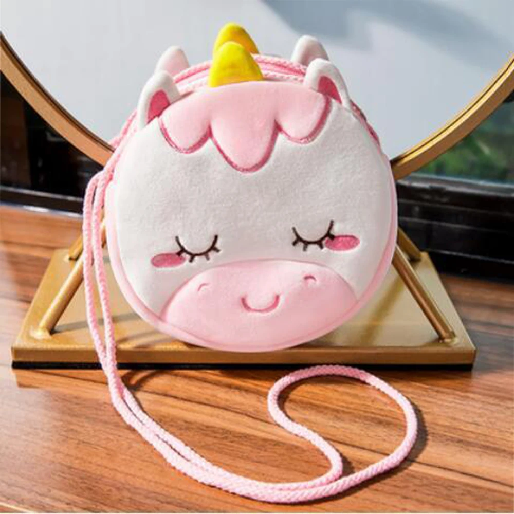 Children's Cartoon Cute Girl Unicorn Personality Shape Colorful Hair Messenger Bag Plush Shoulder Bag Gift Coin Purse