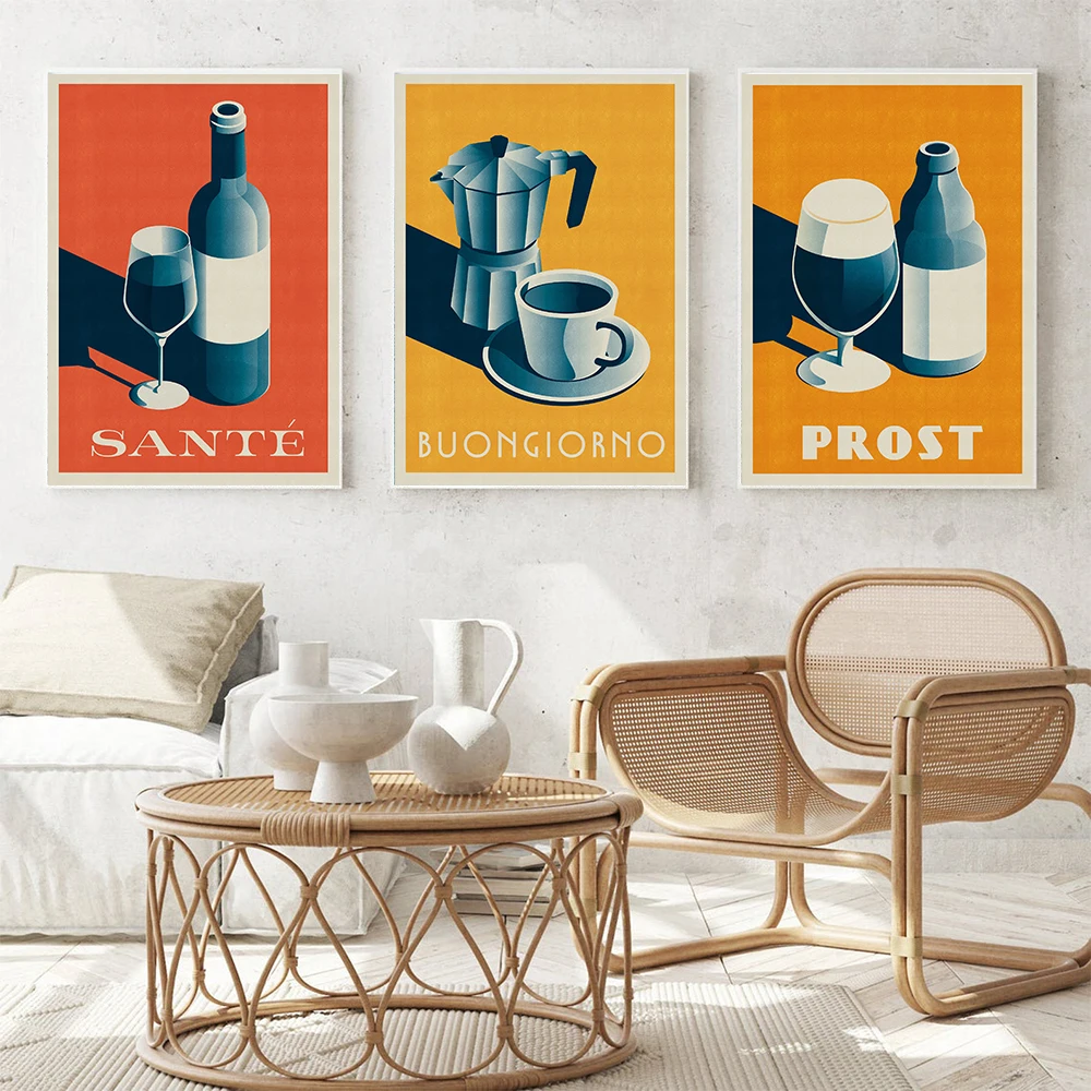 

Nordic Vintage Kitchen Canvas Painting Decor Coffee Wine Beer Poster Print Wall Art Picture Cafe Bar Dining Room Home Decoration
