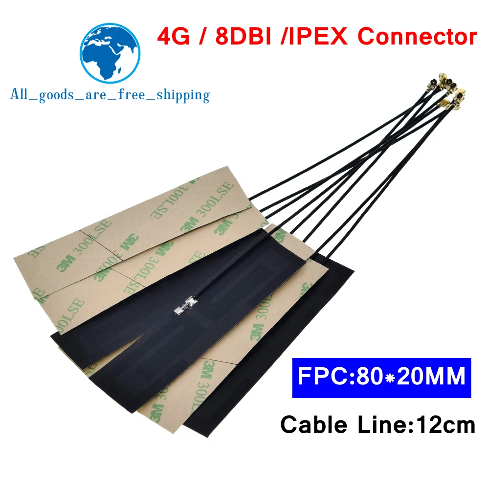 

10pcs GSM GPRS 2G 3G 4G LTE internal antenna 8dbi FPC connector 80*22mm wireless modem aerial 8cm Long IPEX connector
