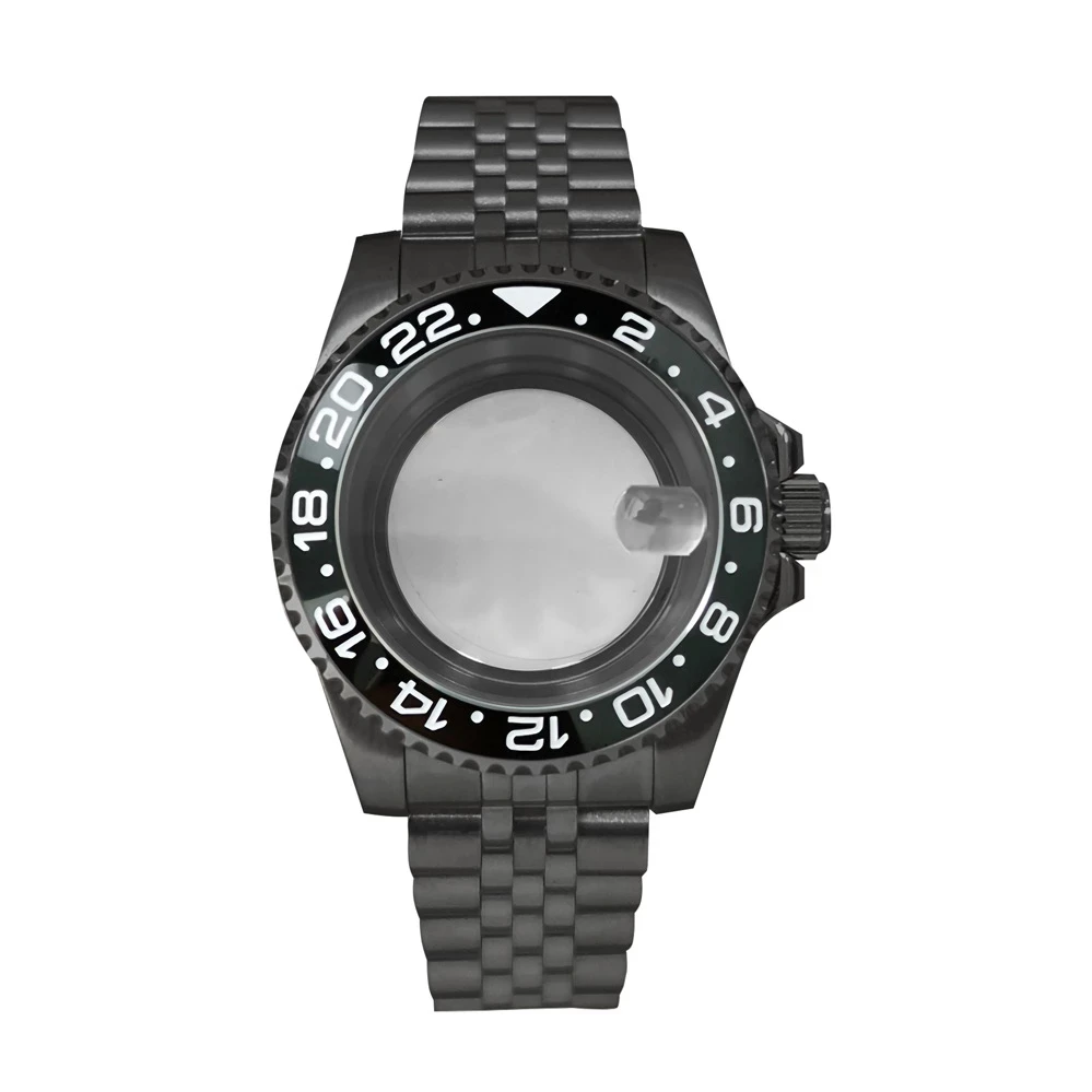 Enlarge PORSTIER Black stainless steel watchcase + weight with a trainspotter 40 mm sapphire NH35 / NH36 magnifying glass glass can be