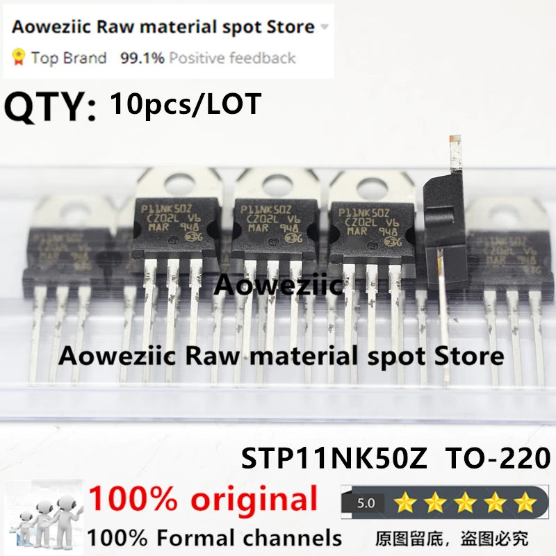 

Aoweziic 100% New Imported Original STP11NK50Z P11NK50 STP11NK50ZFP P11NK50ZFP TO-220F N-Channel MOS FET 10A 500V