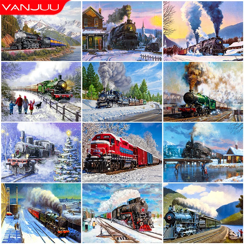 

5D DIY Diamond Painting Train Rhinestone Embroidery Kit Diamond Mosaic Landscape Handmade Gift Winter Wall Art Full Drill
