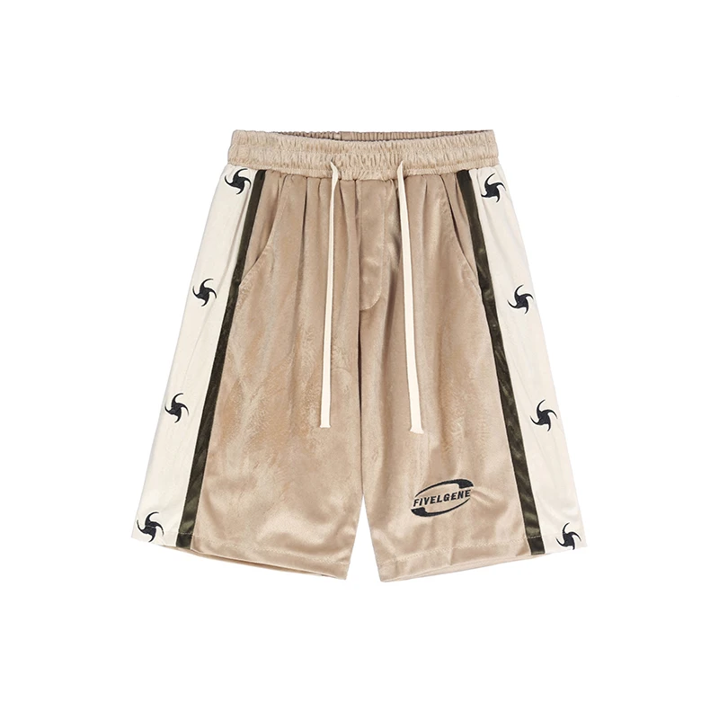 

Harajuku Retro Color Match Side Striped Drawstring Mens Velvet Shorts Hip Hop Loose Wide Leg Knee Length Pants Oversized