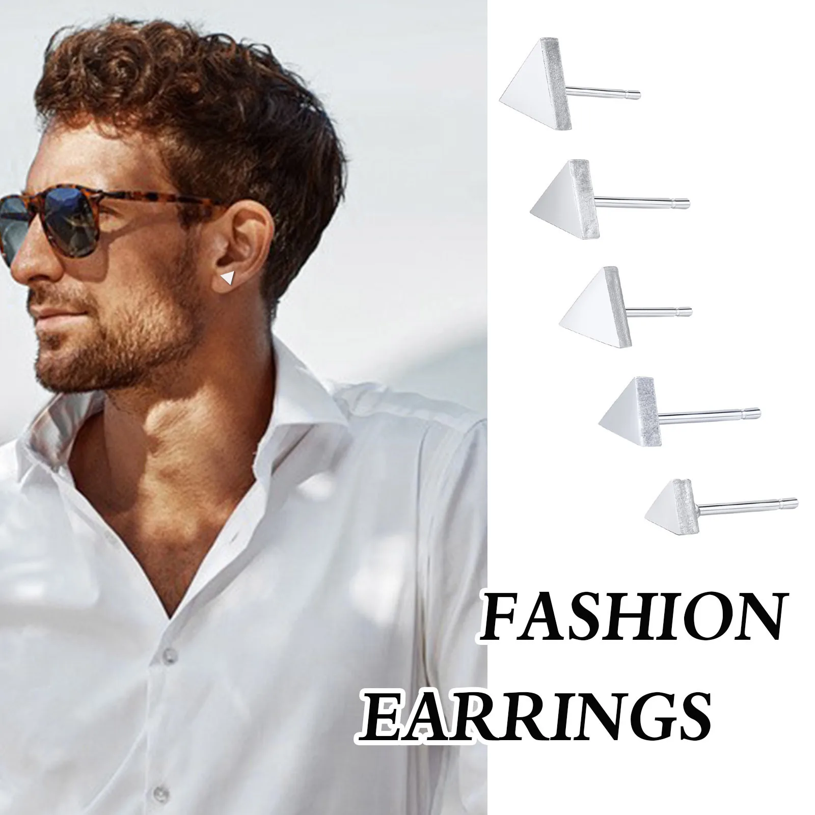 Stainless Steel Tiny Triangle Geometric Stud Earrings for Men Male Boy Ear Gift Jewelry