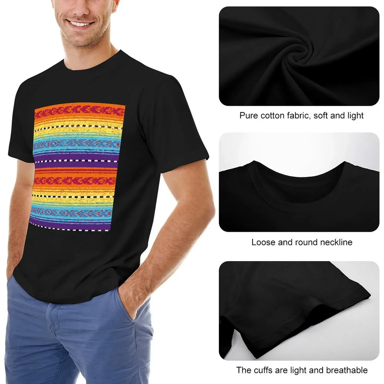 Футболка с мексиканским ребозо в разноцветную полоску пончо радужным сердечком