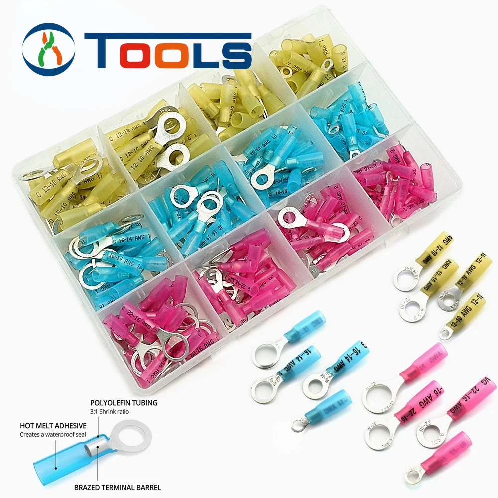 

100/200Pcs Heat Shrink Butt Crimp Terminals Waterproof Solder Seal Set Electrical Butt Connectors Wire Cable Splice Terminal Kit