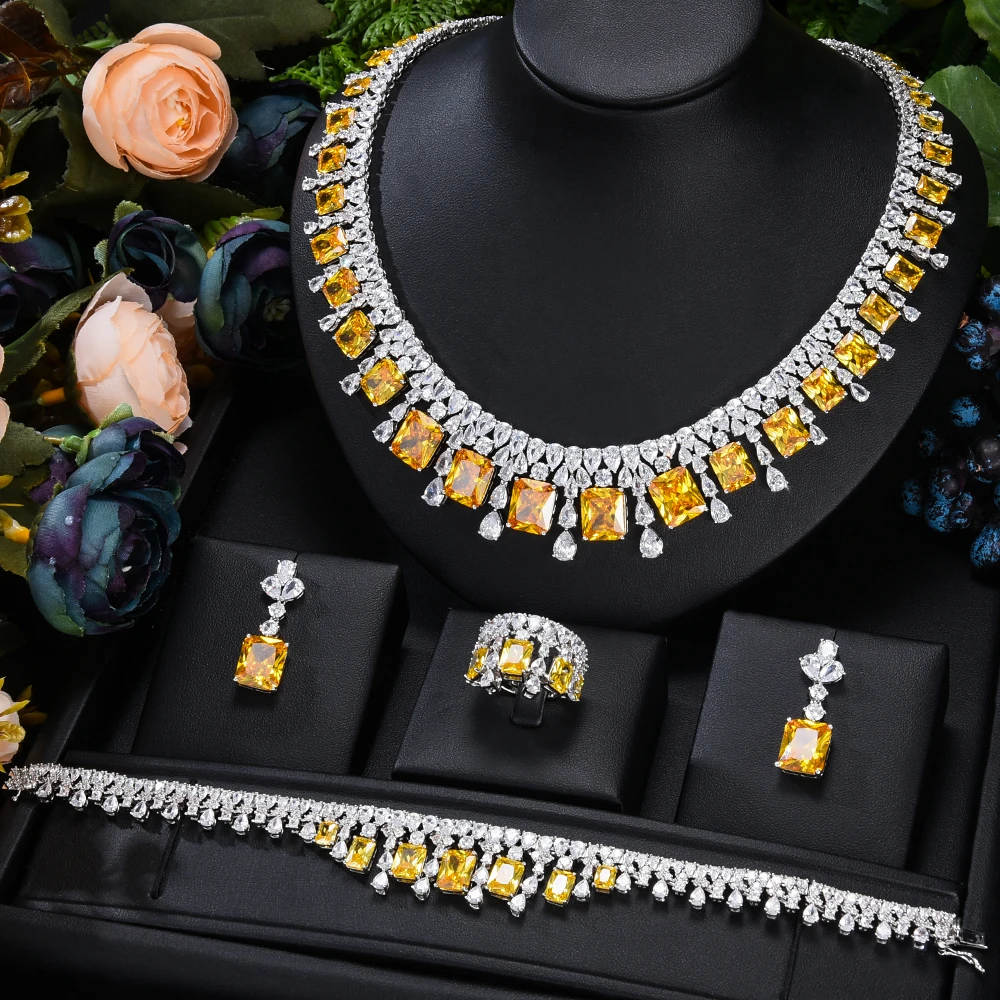 Siscathy Дубай аристократические Роскошные циркониевые серьги ожерелье свадебные аксессуары для помолвки 4 шт.