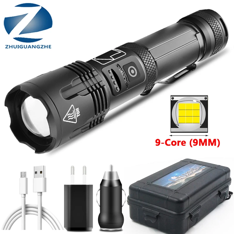 XHP100 9-core Led Flashlight Usb Rechargeable 18650 or 26650 Battery Zoomable Power Bank Function Torch Lantern Super Bright