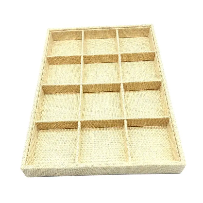 Quality Linen Jewelry Display Tray Necklace Holder Pendant Storage Box Ring Earring Case Bracelet Organizer Bangle Showcase