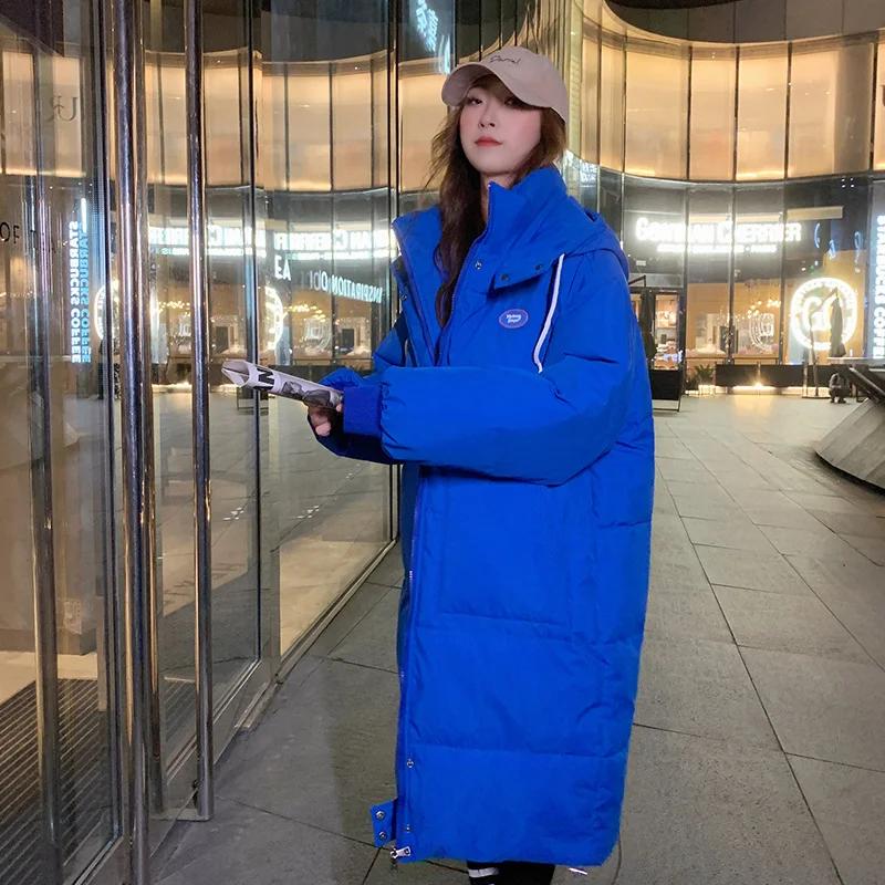

Blue Thickened Coats Cotton Coat Women's Korean Loose Fashion Winter Coat Mid-length 2022 New High-quality Women Parkas Jacket