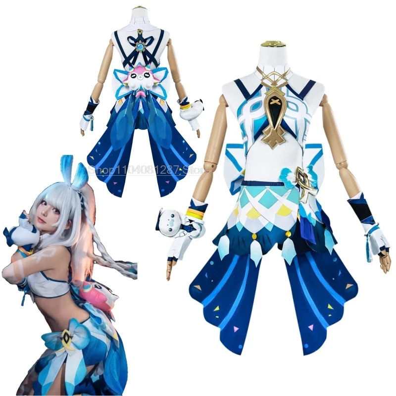 Muinaa Хэллоуин костюмы для косплея Genshin Impact взрослый белый парик цельная