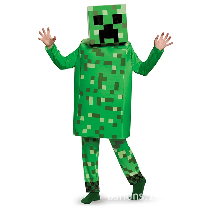 Kids Halloween Game Cosplay Creeper Anime Costumes Steve Role Play 3 Pieces Set Game Clothing