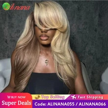 Blonde Brown Roots 13X4 Lace Frontal Wig Ash Gray Colored Human Hair Wig Body Wave Transparent HD Glueless Wear Go Wig For Women