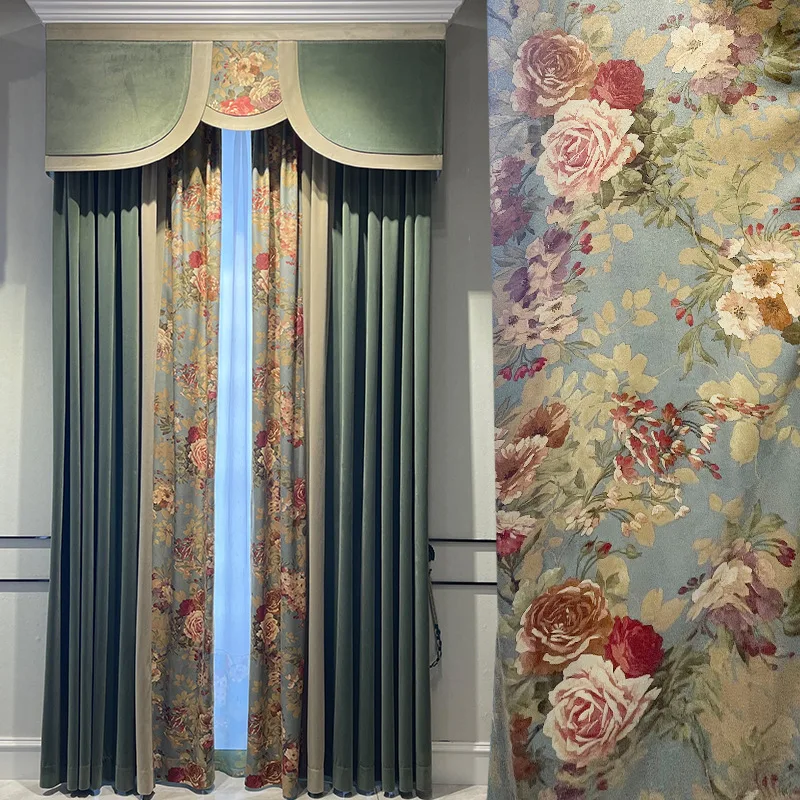

American Pastoral European Curtains for Living Room Dining Bedroom Simple Modern Velvet Stitching Shading Luxury High-end