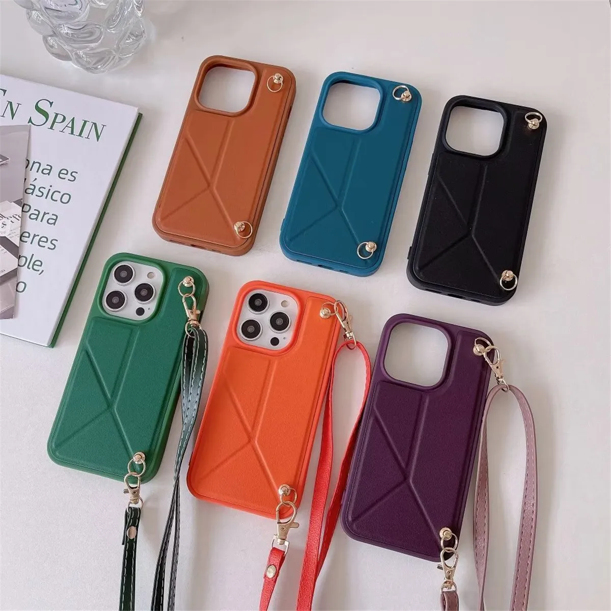 

Crossbody Necklace Strap Lanyard Cord Soft PU Phone Case For iPhone 13 12 11 14 Pro Max 14Plus 13Pro 13ProMax Shockproof Cover