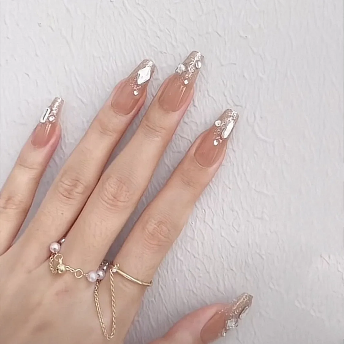 

24 Pieces/box French Pink Diamond False Nails Tip InsDiy Accessories Nails Art Wearable Girl Nails Free Shipping