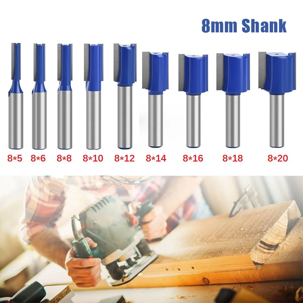 

1pcs 8mm Shank Straight Woodworking Router Bit Set Carpenter Milling Cutter 5/6/8/10/12/14/18/20mm Cutting Diameter Router Bit