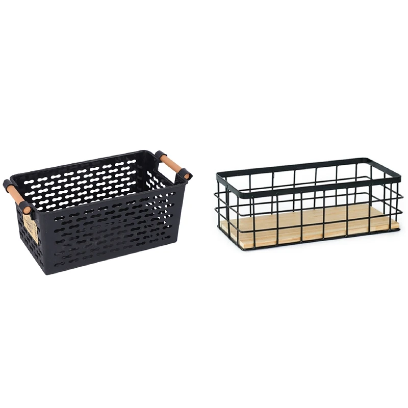 

Plastic Desktop Storage Basket Rectangular Black & Iron Storage Holders Home Storage Shelf Wall Hanging Storage Box