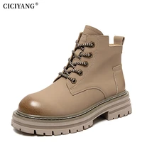 ciciyang chunky martin boots women genuine leather autumn 2022 new ladies workwear yellow high top british style motorcycle boot