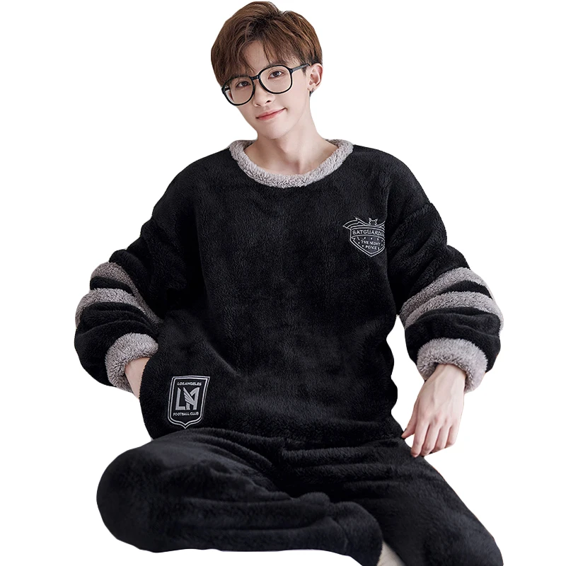 FUNISHI Winter Pajamas Flannel Plus Size 4XL Men Sleepwear Coral Fleece Pajama Set Loose Version Inspissate Pullover Nightgown