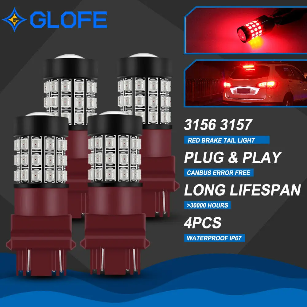 

4Pcs Glofe 3156 3157 3057 3157R Super Red Led Turn Signal Brake Tail Light Bulb