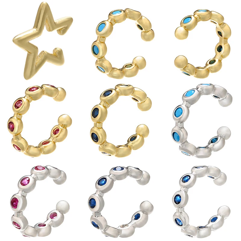 Single One Ear Clip on Earrings Cuff Star Heart Rivet Rainbow CZ Gold Silver Color Earring Jewelry Aretes Non Pierced Earing images - 6