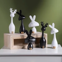 home crafts resin cartoon animal deer rabbit creative ornament office desktop bedroom room decoration black white bunny animals
