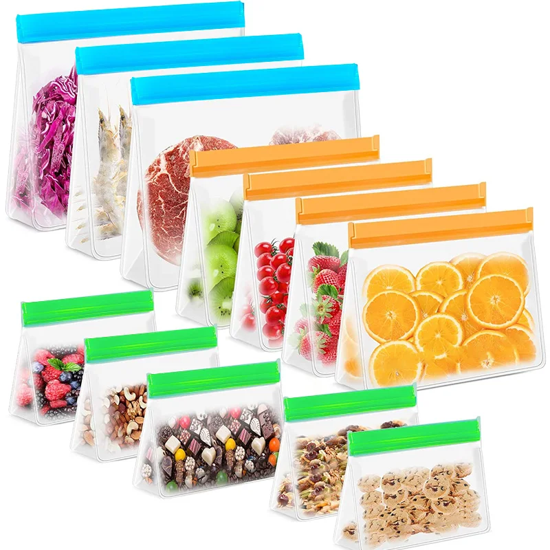 

Многоразовый пищевой пакет PEVA, стоячий пакет для хранения продуктов, герметичный пакет для морозильной камеры, кухонный органайзер, пакеты для свежести без БФА