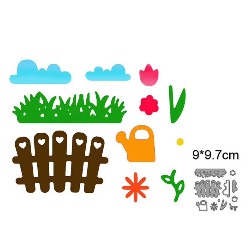 

2022 NEW Garden Fence Kettle Grass Flower Clouds Metal Cutting Dies DIY Scrapbooking Embossing Paper Photo Album Stamps Crafts