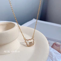 korean fashion light luxury gold titanium steel chain hollowed out bear pendant necklace for womens jewelry wedding party gift