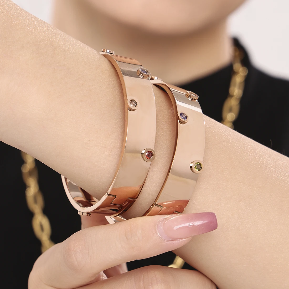 Круглый браслет с розой позолоченный для женщин инкрустированный цирконом из