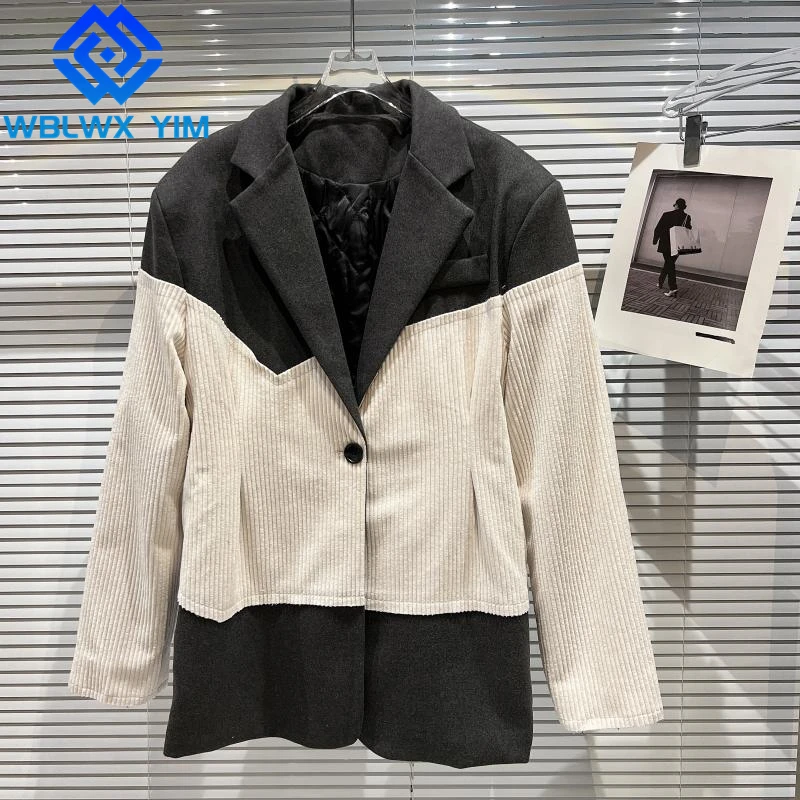 

Женский бархатный блейзер на одной пуговице, модный костюм в стиле пэчворк, плотные теплые зимние куртки, официальный Блейзер, пальто