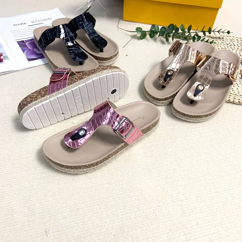 2022 New style hemp rope sandals thick cork sole slippers Women's leisure holiday flip flops outdoors flat with beach shoes